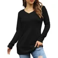 thumbnail image 2 of TEMOFON Women Tunic tops Long Sleeve fall Tops Comfy V Neck Basic Shirts Solid Color T Shirt Loose Casual Fall Blouse Black Tee black, 2 of 5