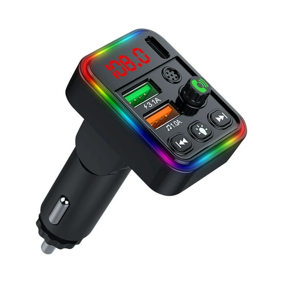 Colorful Ambiance Lights 5.3 Car Bluetooth Receiver Charger, Lossless Sound Quality FM Transmitter Card, Car MP3 Bluetooth Player