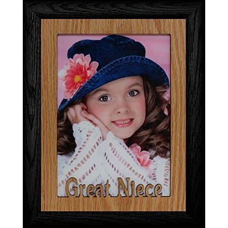 Black Laser Cut 5X7 Jumbo ~ Great Niece Portrait Picture Frame ~ Laser Cut Light/Medium Oak Veneer Mat With Black Frame ()