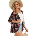 thumbnail image 4 of Women's Floral Print Puff Sleeve Kimono Cardigan Loose Cover Up Casual Blouse Tops, 4 of 7