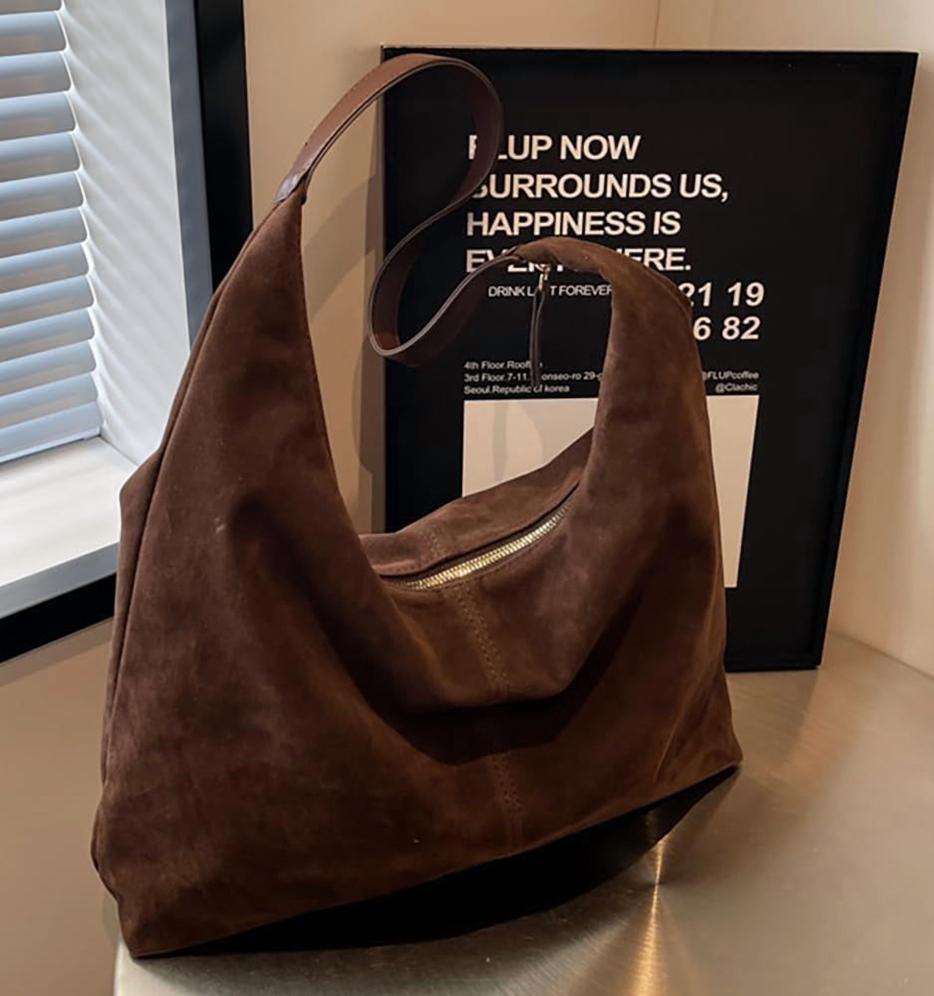 Omlopp Slouchy Suede Shoulder Bags For Women Underarm Bag Womens Tote Bag Work Purses Crescent Bag Suede Handbag Travel Winter Fall(Coffee)