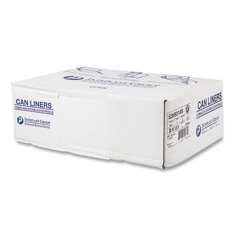 Inteplast High-Density Interleaved 60-Gallon Clear Garbage Bags, 25 Bags, 8 Pack