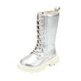 thumbnail image 6 of YUANxueke PU Leather Lace Up Knee High Boots for Girls Side Zipper Fashion Shiny Metallic Punk Boots, 6 of 7