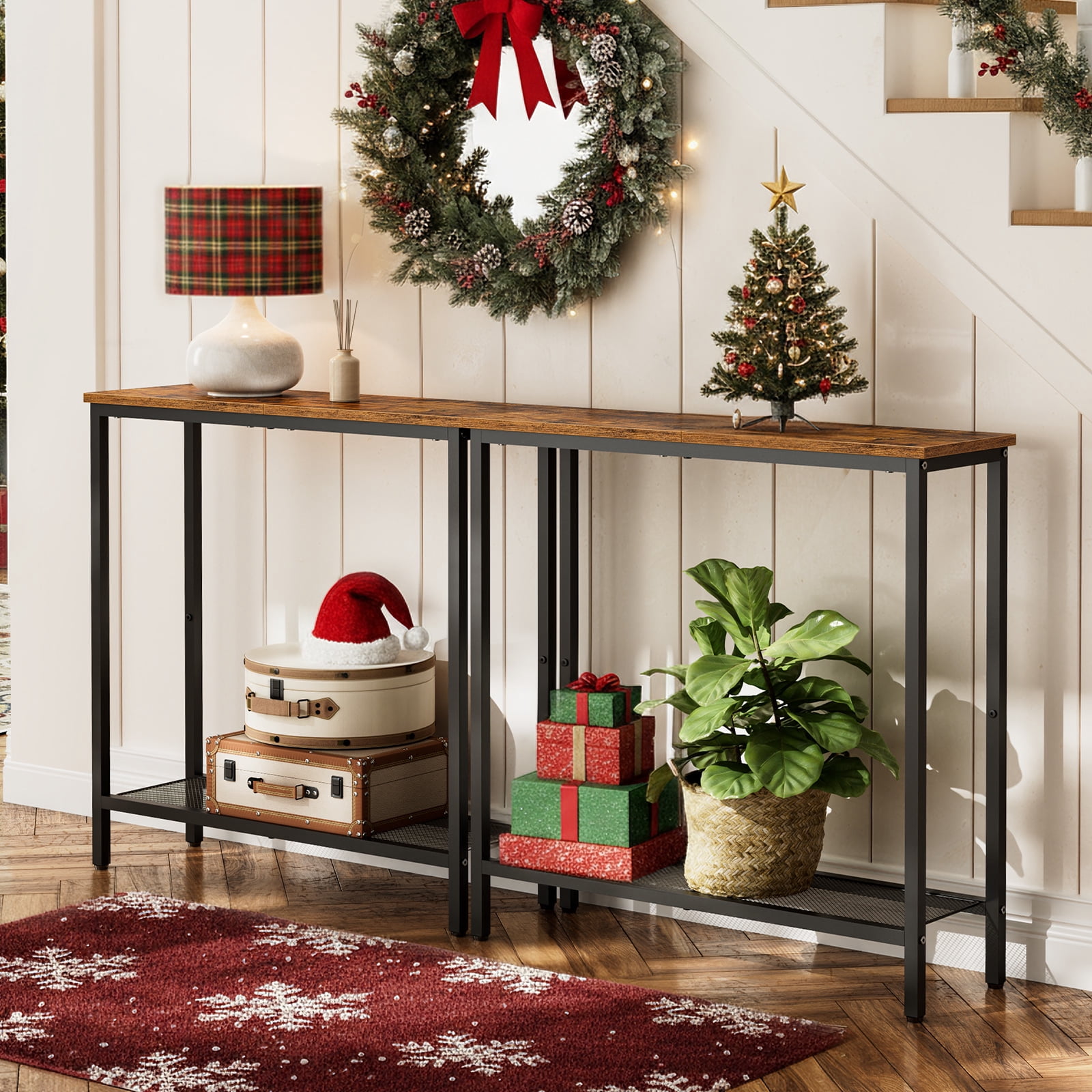 HOOBRO 29.5" 2 Tier Narrow Console Table Entryway Table Hallway Living Room Rustic Brown BF74XG01