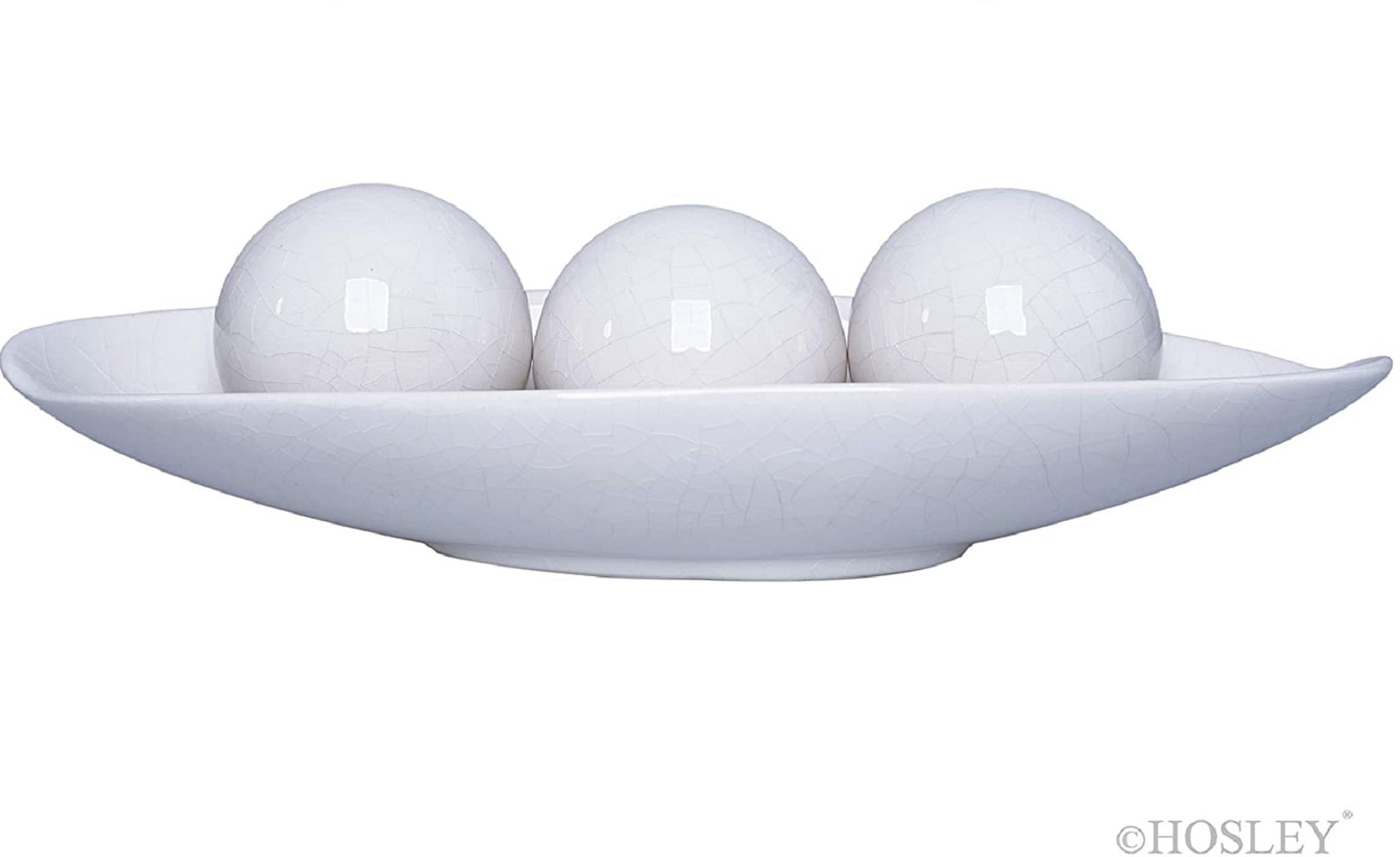 Hosley Modern Crackle Ivory Ceramic Decorative Bowl and Orb Set