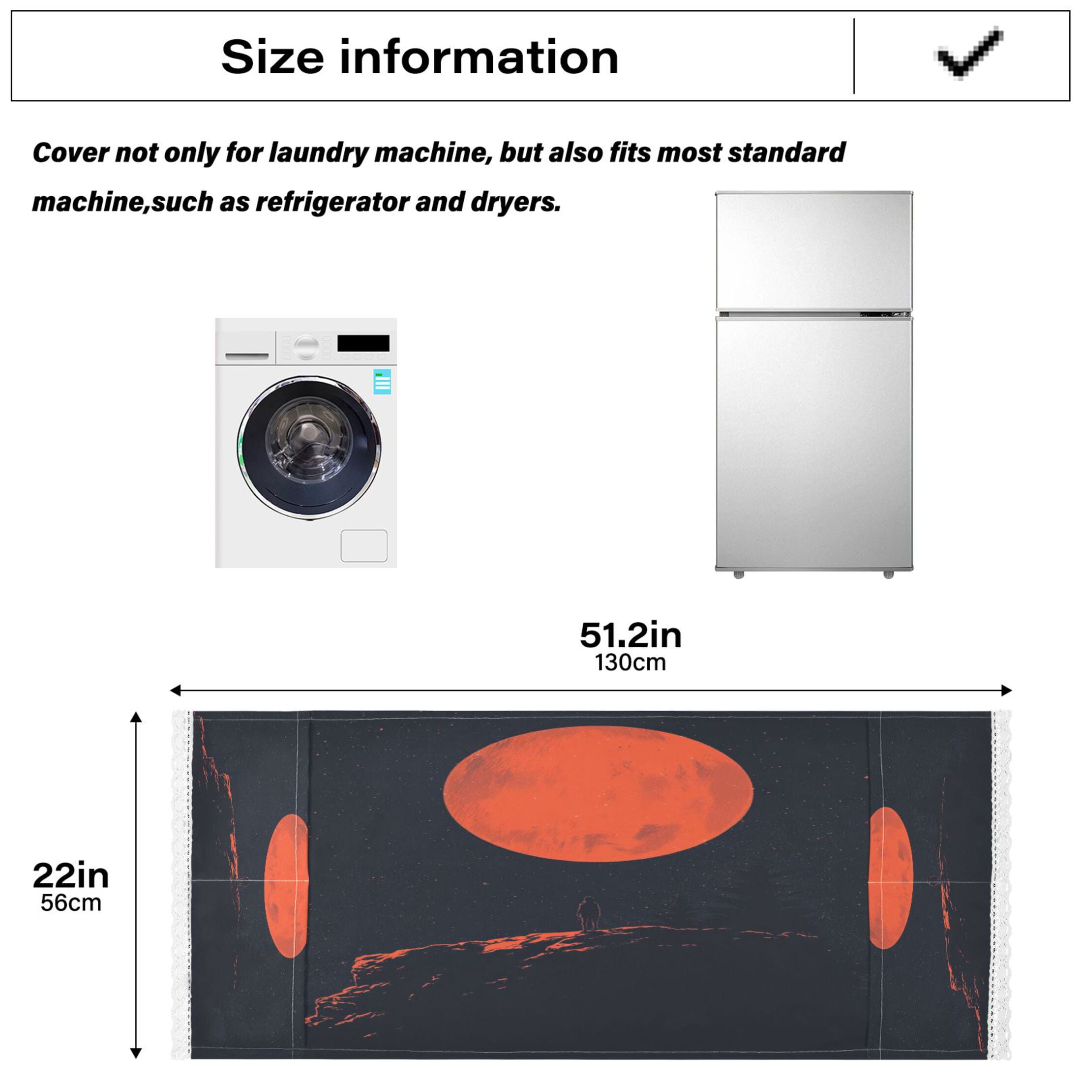 Blood MoonWasher and Dryer Covers Dust-Proof and Oil Resistant Fridge Cover with 4 Storage Pockets Washing Machine Top Cover for Laundry Kitchen Home 51.2 x 22 In