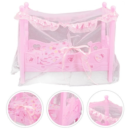 HONITANO 1Set Pink Doll Bed for Miniature Dollhouse Bedroom Set Simple and Design