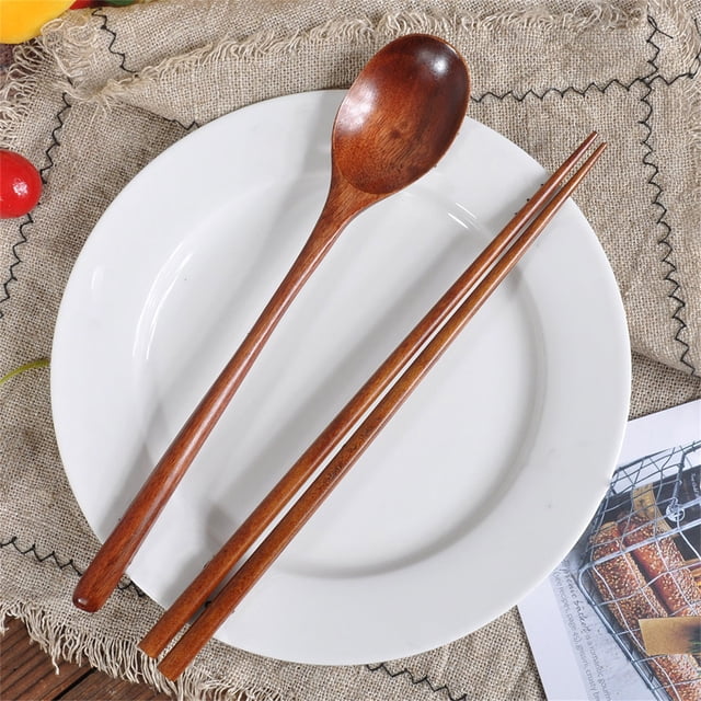 PRETXORVE Wooden Spoon and Chopsticks Set Long Handled Spoons, Chopsticks, Tableware, Reusable Tableware, Combination Utensils for Eating, Home Kitchen or Restaurant