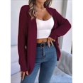 thumbnail image 5 of Womens Long Sleeve Open Front Cardigan Chunky Knit Draped Sweaters Outwear Wine Red M, 5 of 9