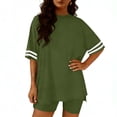 thumbnail image 3 of LNWUY Womens 2 Piece Biker Shorts Set Solid Color T-Shirt and High Waist Yoga Shorts Sporty Lounge Activewear Summer Outfit Green S, 3 of 5