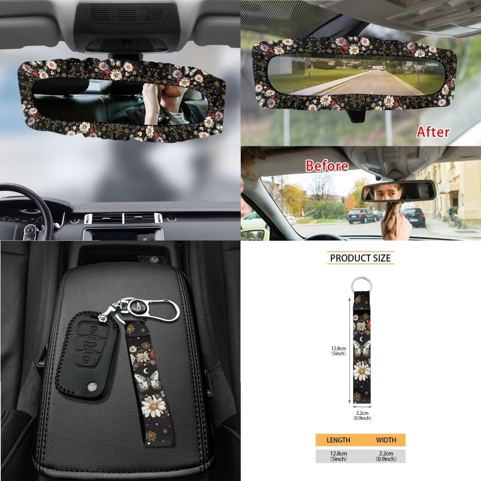 KUIFORTI Butterfly Car Seat Covers Butterfly Accessories for Women Steering Wheel Cover/Seatbelt Shoulder Pads/Keychain/Car Trash Bag/Car Vent Storage Organizer/Coasters/Rear View Mirrow Cover