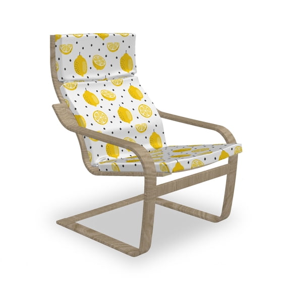 Lemon Armchair Pad and Slipcover, Summer Pattern of Whole and Halved Citrus Fruit with Polka Dots, 1 Piece Soft Cushion Replacement with Removable Cover, Mustard Charcoal Grey, by Ambesonne