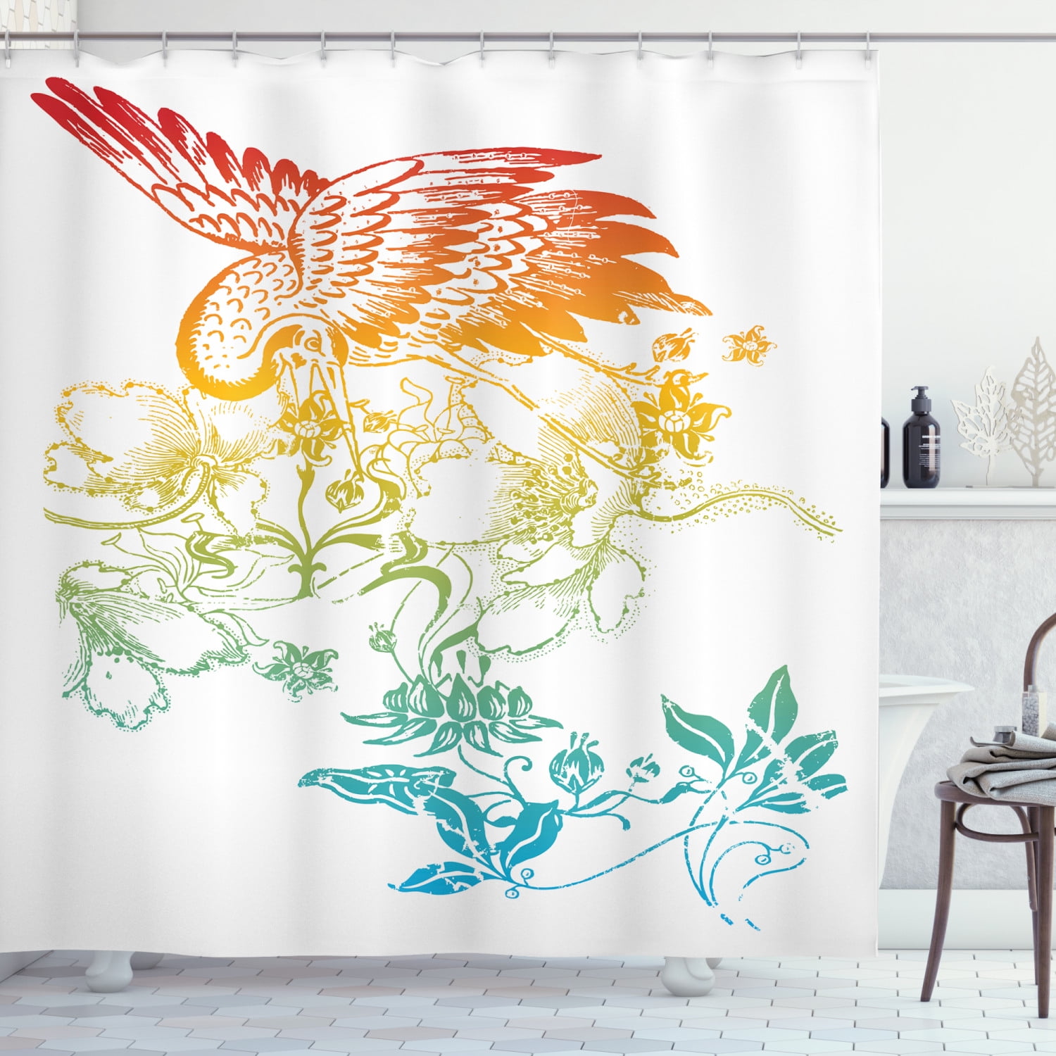 Yellow Bird Parrot Bathroom Decor Waterproof Shower Curtain Liner 12 Hooks Sets 