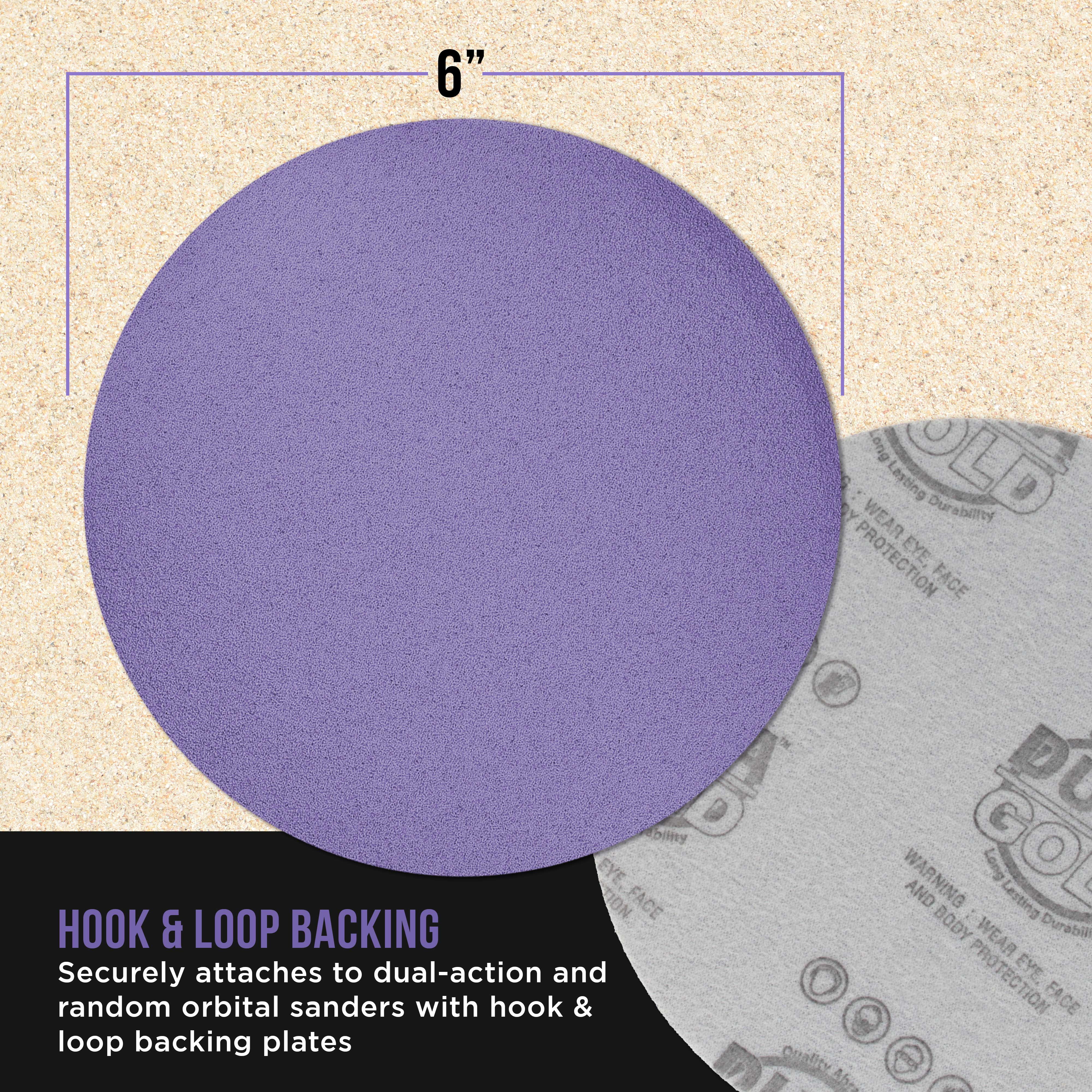 Dura-Gold Premium 6" Purple Film Ceramic Sanding Discs, 50 Disc Variety Pack, Grits 60, 80, 120, 180, 220, 320, 400, 600, 800, 1000 - Hook & Loop Sandpaper, DA & Random Orbital Sander, Auto Paint