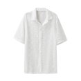 thumbnail image 3 of DYMADE Mens Summer Lace Turn-down Collar Single Breasted Short Sleeve Casual Shirts, 3 of 5