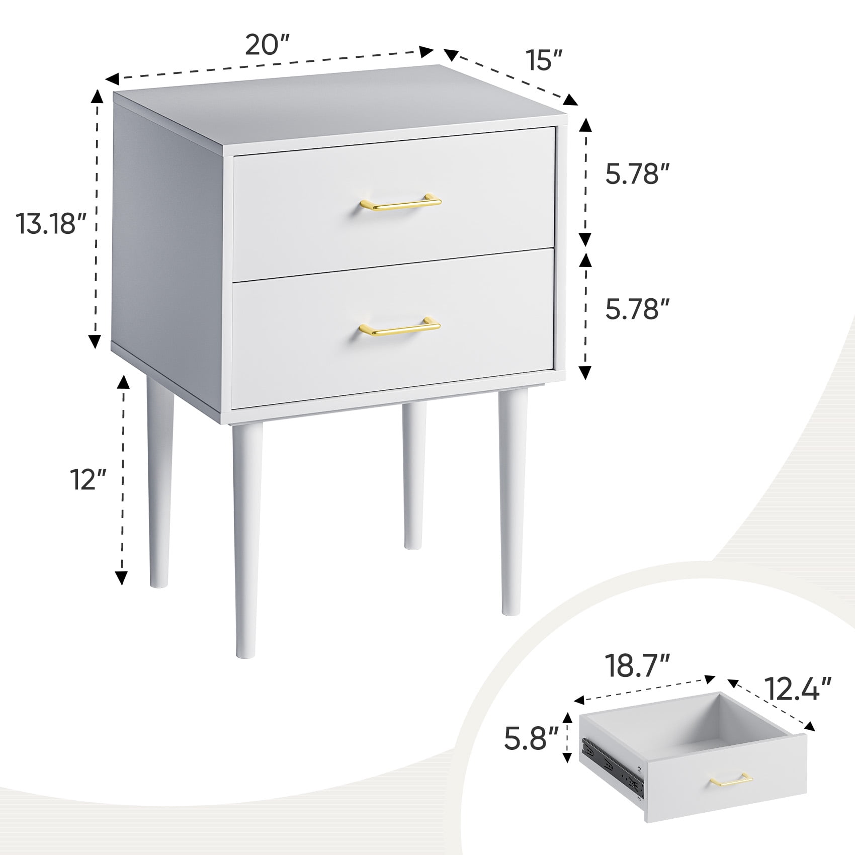 Semiocthome Nightstand with 2 Drawers, Bedside Table for Bedroom, End Tables for Living Room, White