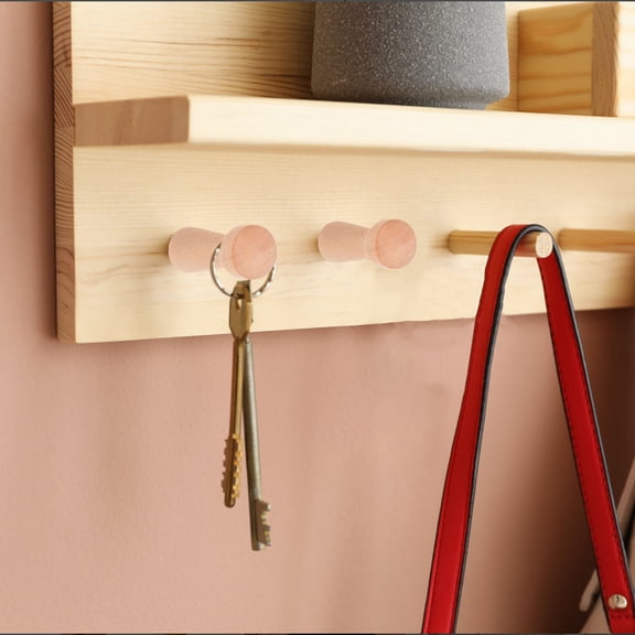 LOLIPPYY Beige Wood Wall Hooks, Multipurpose and Retro Bohemian Style