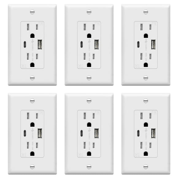 TOPGREENER Prise USB, Prise Murale USB Type C et Type A, Prise 15 A Résistante au Tamper, Prise d'Alimentation de Charge avec Ports USB, Plaque Murale Inc