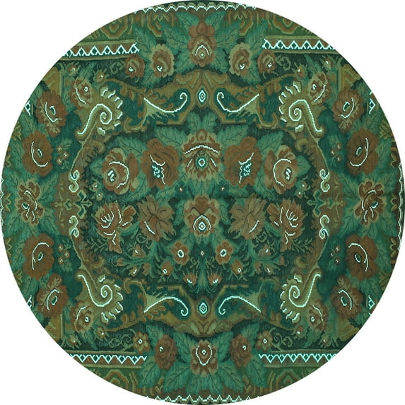 Ahgly Company Indoor Round Animal Turquoise Blue Traditional Area Rugs, 3' Round