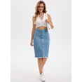 thumbnail image 7 of DARING DIVA Women's Denim Raw Hem Button Down Pencil Skirts X-Large Light Blue, 7 of 7