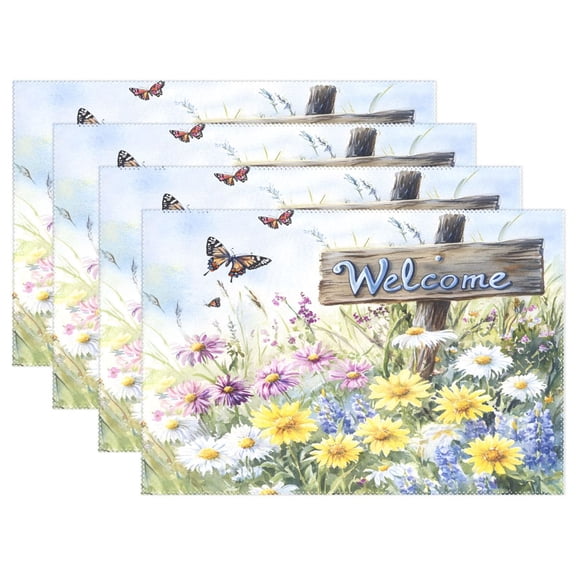 Ryvnso Placemats Set of 4 Daisy Flower Butterfly Dining Mats Heat-Resistant Non-Slip Washable Table Mat