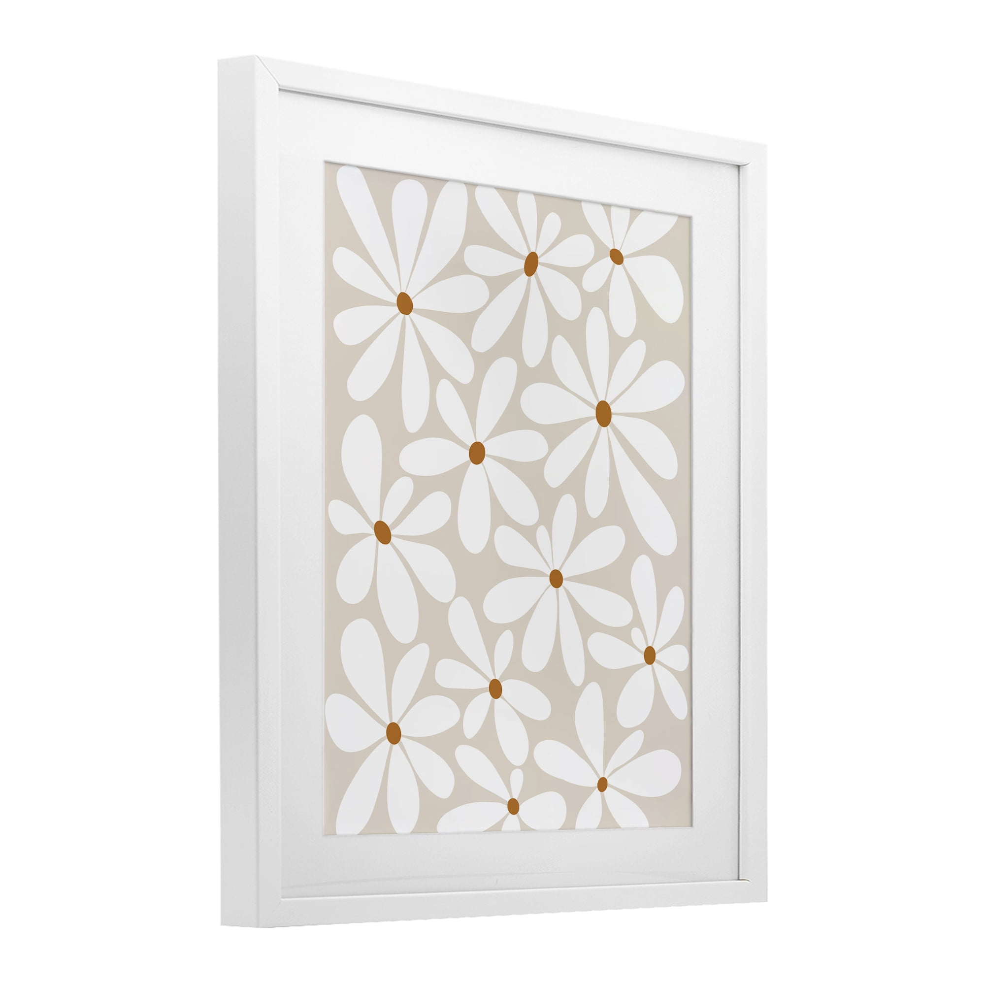 Stupell Industries Beige & White Daisies White Framed Print Under Glass, design by Susan Ball