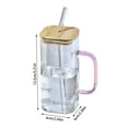 thumbnail image 2 of 13.4oz Square Glass Cup with Handle Bamboo Lid and Straw,Glass Tumbler,Iced Coffee Cups Hot/Cold Drinks（Blue Butterfly）, 2 of 5