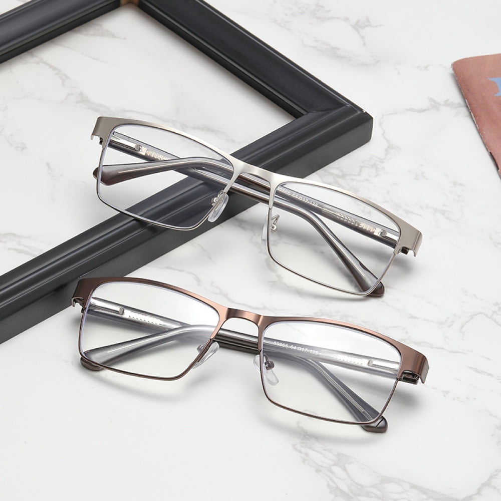 3 Pairs of Mens Blue Light Blocking Classic Reading Glasses 1.5 Rectangle Metal Brown Rimmed Spring Hinges Readers +1.5