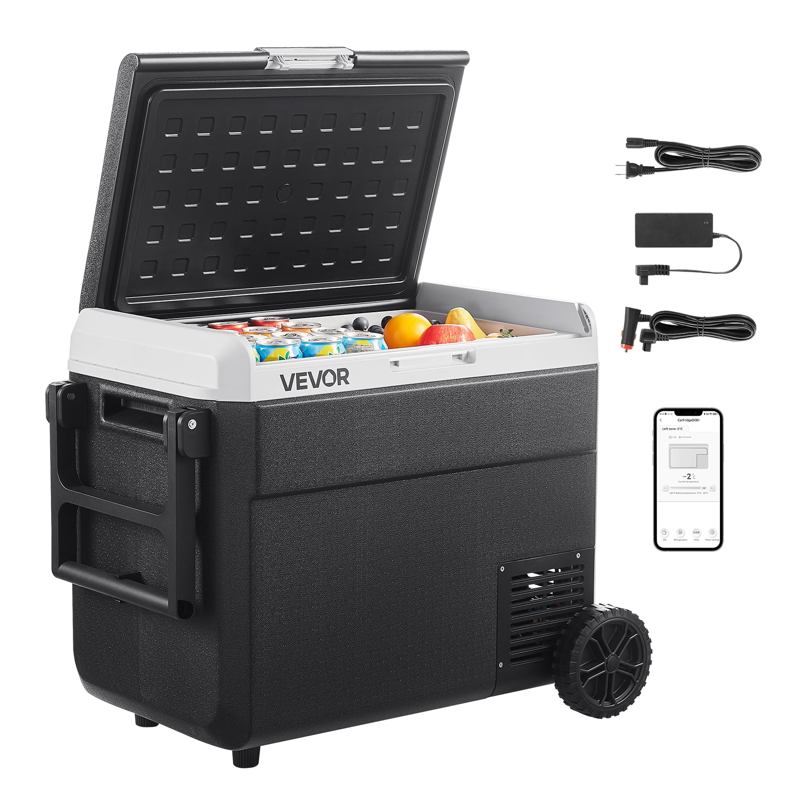 VEVOR 12 Volt Car Refrigerator, 63.4QT/60L Car Fridge, Portable Electric Cooler with Wheels and Handle, -4℉~68℉, 12/24V DC and 100- 240V AC Compressor Freezer for Outdoor, Camping, Travel, RV