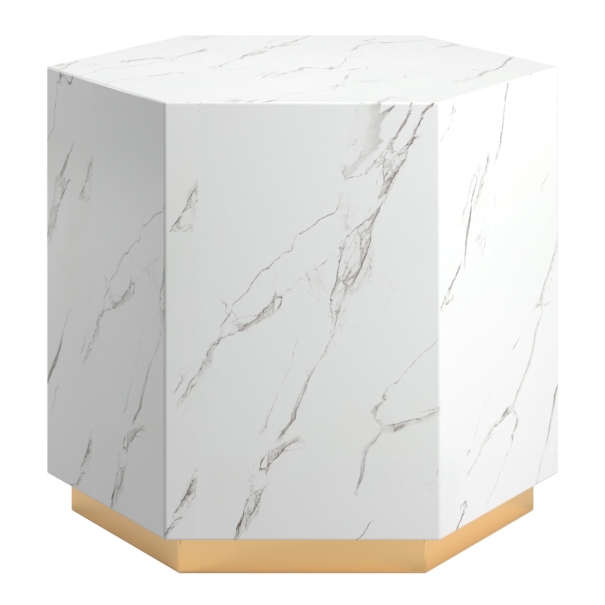 Weston Home Declan Hexagon Faux Marble End Table, White