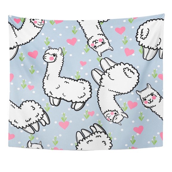 ZEALGNED Cute Alpacas and Hearts and Floral Child with Lama from Peru in The Wall Art Hanging Tapestry Home Decor for Living Room Bedroom Dorm 51x60 inch
