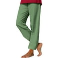 thumbnail image 3 of HVOBTTY Women's Straight Leg Pants, Fall Pants for Women, Women's Casual Comfortable Solid Color Drawstring Linen Like Loose Fitting Long Pants with Pockets Green,S, 3 of 5