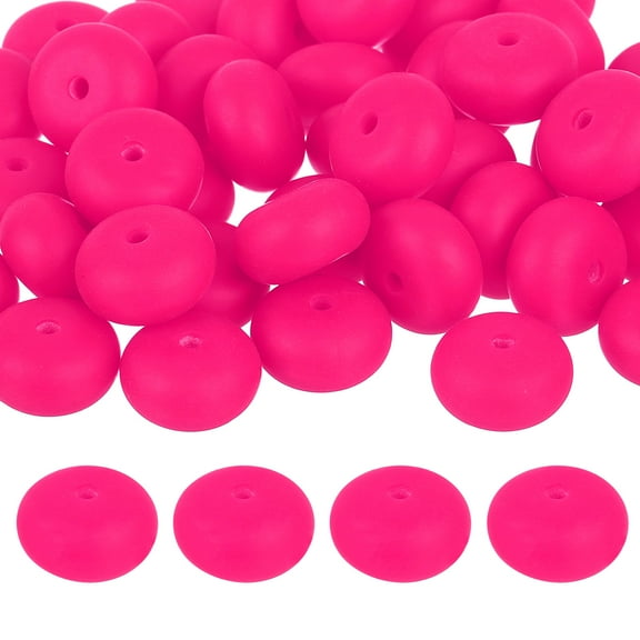 Uxcell 50Pack 14mm Silicone Lentil Beads, Rubber Abacus Focal Bead Loose Bulk Beads for DIY (Purple Red)