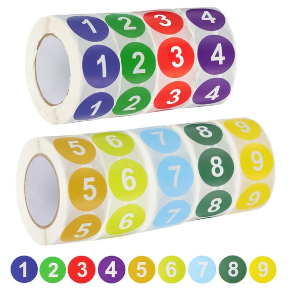 Uxcell 9 Rolls Number 1-9 Circle Stickers, 1 Inch Round Color Coded Label 500 Labels/Roll Multicolor
