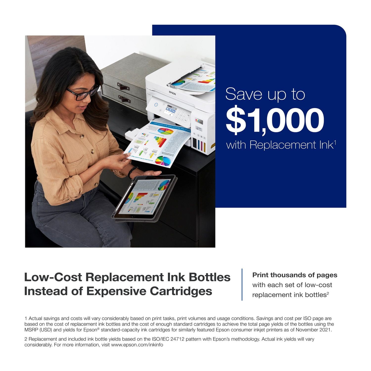 Imprimante couleur tout-en-un sans fil et sans cartouche Epson EcoTank ET-3843 à réservoirs d’encre géants