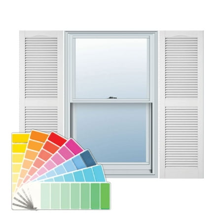 12 in. W x 75 in. H Builders Edge, Standard Cathedral Top Center Mullion, Open Louver Shutters, Includes Matching Installation Spikes, 030 - Paintable