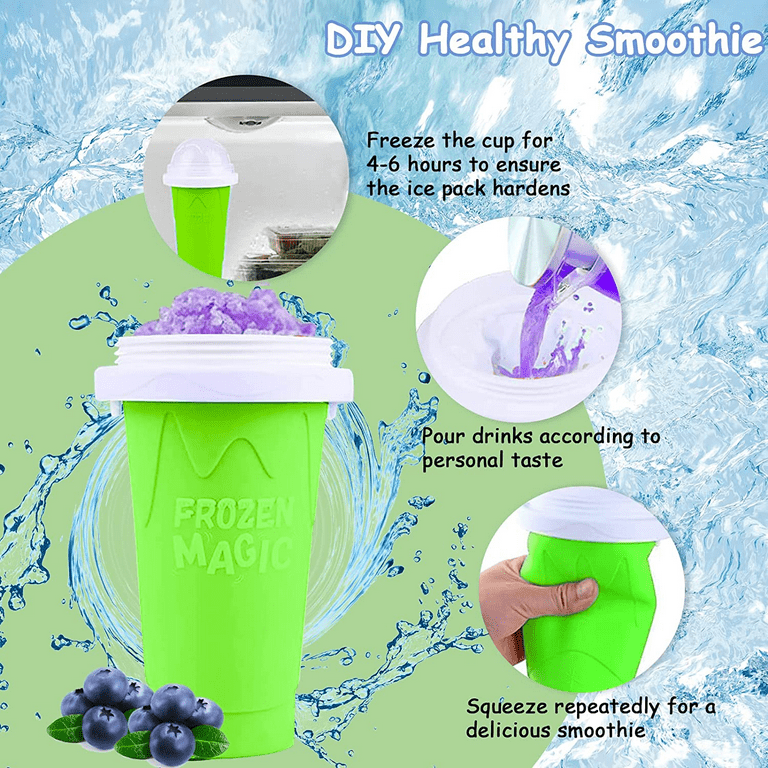 Slushie Maker Cup, Smoothie Silicon Cup, Frozen Magic Squeeze Cup Homemade  Milk Shake Ice Cream Maker Cooling Cup DIY for Kids and Family (Blue+Green)  