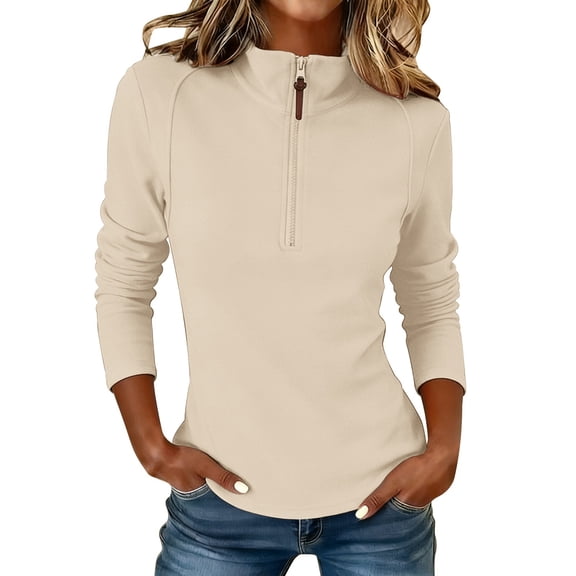 Yigetop Womens Quarter Zip Sweatshirt, Womens Half Zip Pullover Long Sleeve Quarter Zip Hoodies Fashion Clothes Y2K Clothes Women's Fashion Hoodies & Sweatshirts Beige L