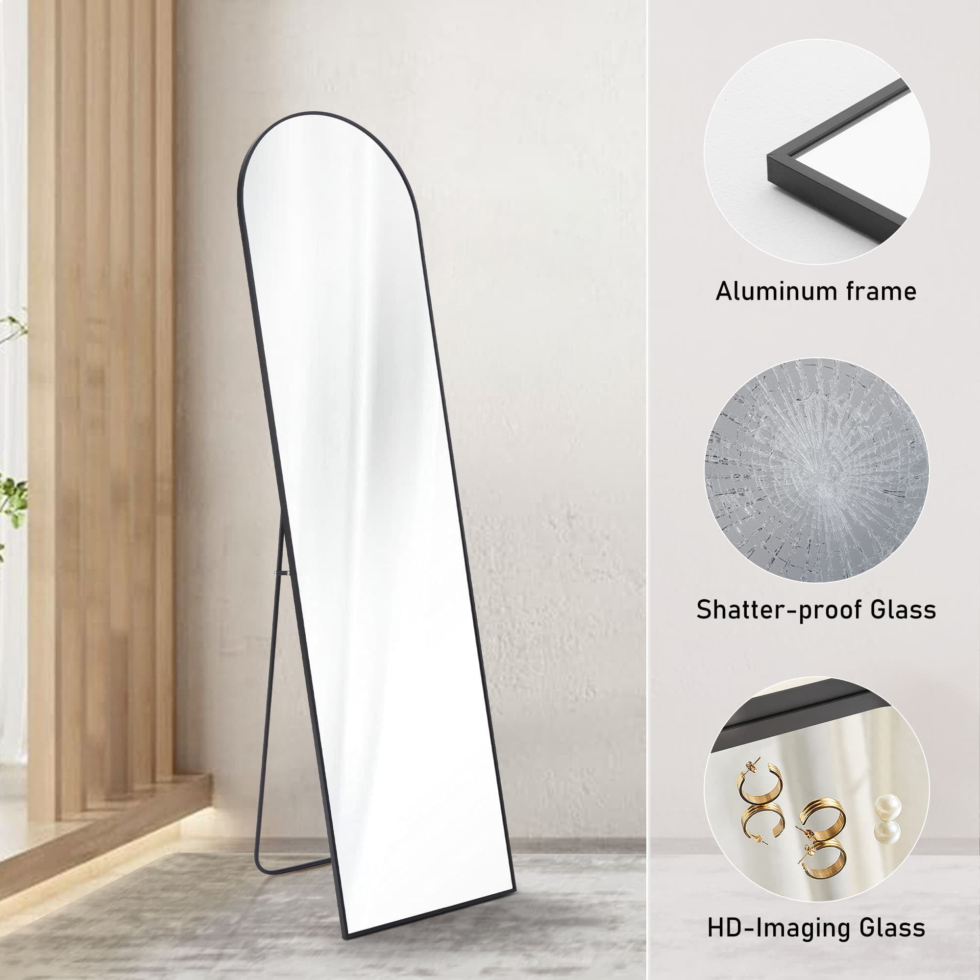 MAYEERTY Floor Standing Mirror, Wall Mirror with Stand Aluminum Alloy Thin Frame