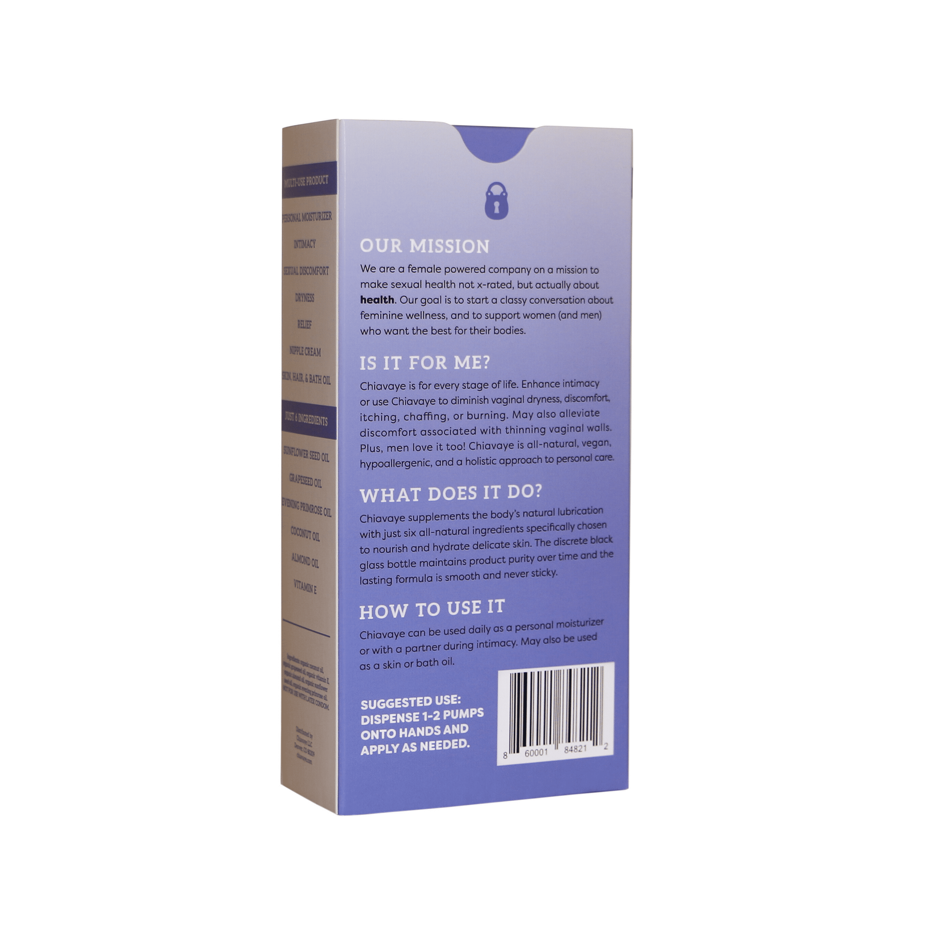 Chiavaye Personal Moisturizer and Lubricant, All Natural, Organic - 30ml