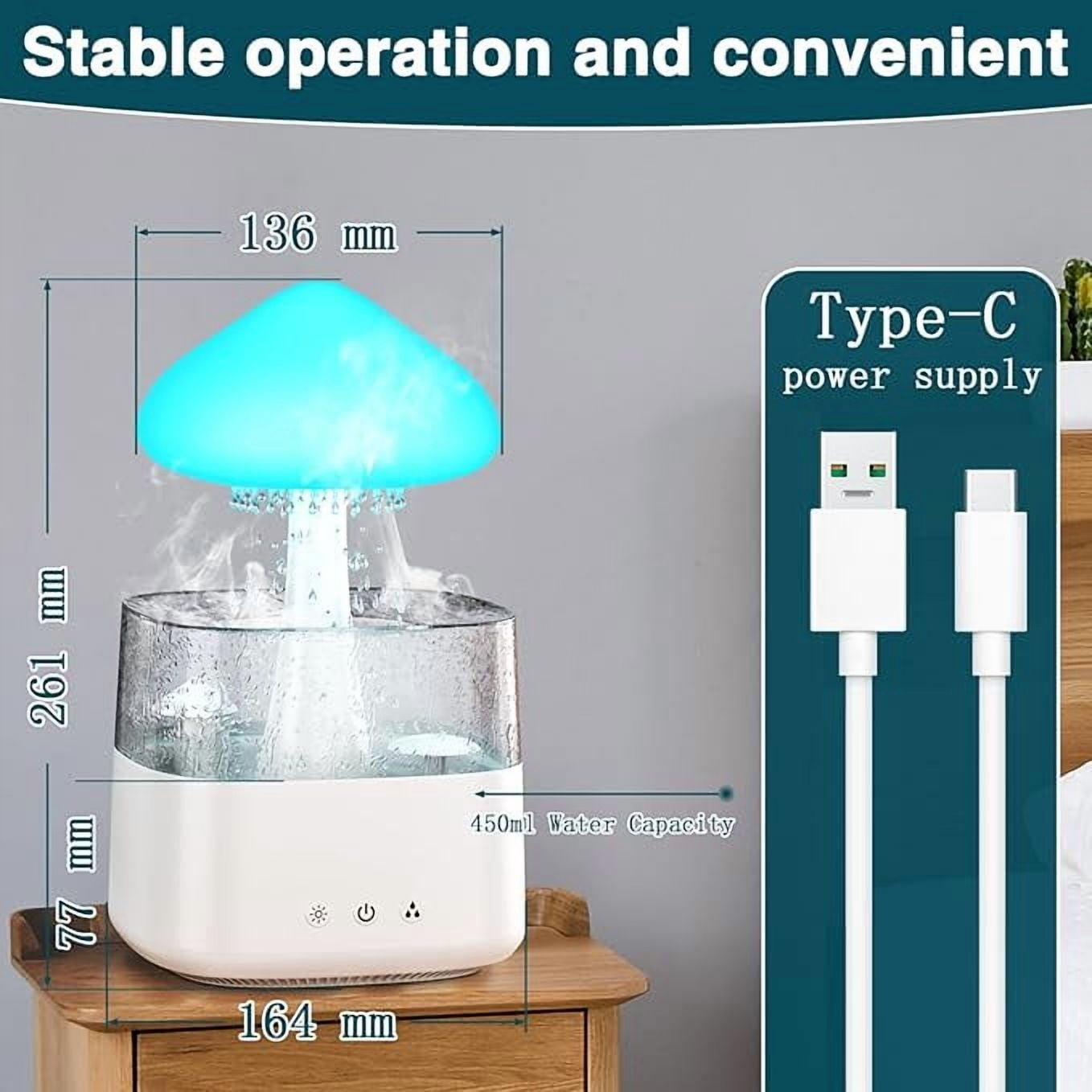 RAPOBRIX 450ml Rain Cloud Humidifier with Remote - Water Drip Mushroom Design
