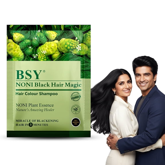 BSY Noni Black Hair Magic Hair color shampoo (12ml x 10 Sachets), Ammonia Free Hair Color Shampoo for men|Natural Black Permanent Hair Dye Shampoo for women, Noni Fruit Hair Dye, 5 Minutes HairColour