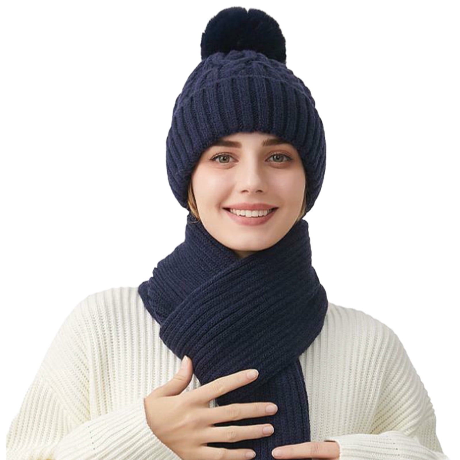 Cadancy Knit Hats for Women with Scarf 2 Piece Set Winter Comfort Warm Pompom Baenies Hat Cute Trendy Outdoor Cold Weather Snow Caps