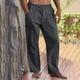 thumbnail image 5 of Ceisia Men's Solid Color Cotton Linen Casual Pants Loose Straight Leg Drawstring Trousers for Summer Gray S Gifts, 5 of 9