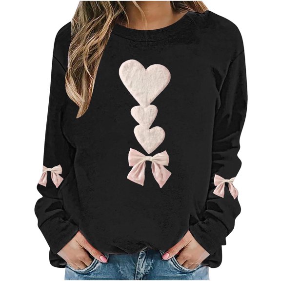 Gytharion Valentine's Day Sweatshirts for Women Plus Size Cute Heart Print Pullover Tops Fall Winter Soft Comfy Fleece Lined Warm Shirts Loose Casual Long Sleeve Crew Neck Valentine Blouses