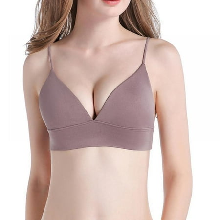 

Women Comfy Bra V Neck Push Up Bra Padded Seamless Bralette Straps Sleeping Bra