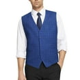 thumbnail image 3 of HISDERN Men's Suit Vest V-Neck Royal Blue Plaid Dress Vests Formal Waistcoat for Wedding Business, 3 of 7