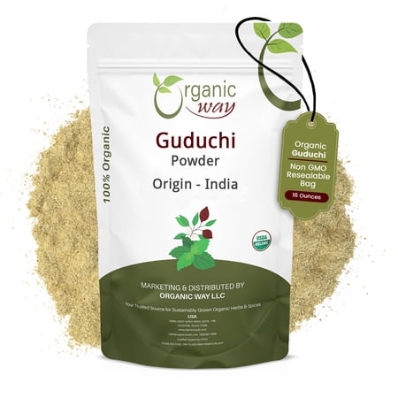 Organic Way Guduchi Powder Organic Kosher Non GMO Gluten Free USDA Certified Herbal Supplement 16 oz (1 lbs)