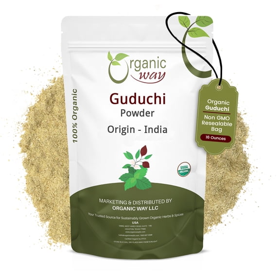 Organic Way Guduchi Powder Organic Kosher Non GMO Gluten Free USDA Certified Herbal Supplement 16 oz (1 lbs)