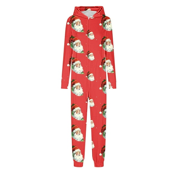 Family Matching Christmas Pajamas Onesie Xmas Cute Printed Long Sleeve Holiday Pjs Hooded Sets Jumpsuit Sleepwear,Red 2,Dad:M